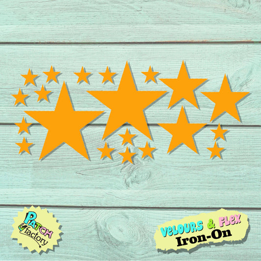 Iron-on transfer set of 20 stars in different sizes